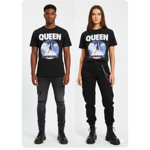 Queen Band T-Shirt We Will Rock You Freddie Mercury Black Graphic Tee Mens Sze M